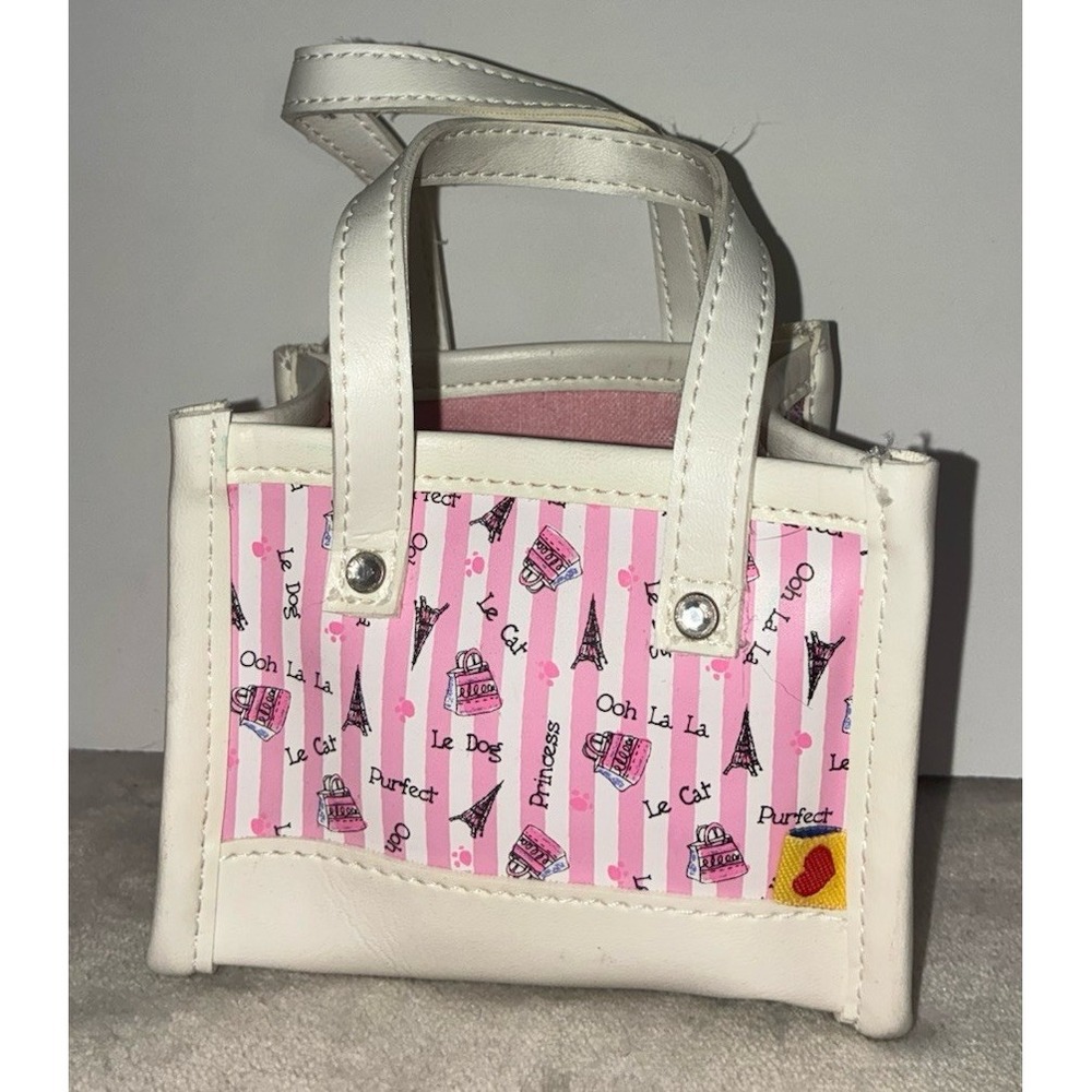 Build A Bear Paris Purse Eiffel Tower Pink‎ White Stripes Hand Bag Dog Cat BABW
